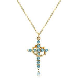 Perfect Gifts Women's Crown M03 Blue Cross Necklace Gold Plated Faith Jewelry